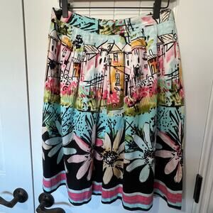 I.E.City Scene Floral Print Skirt Flare Skirt Size 8P 100% Cotton